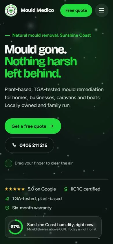 The new Mould Medico home page on a phone