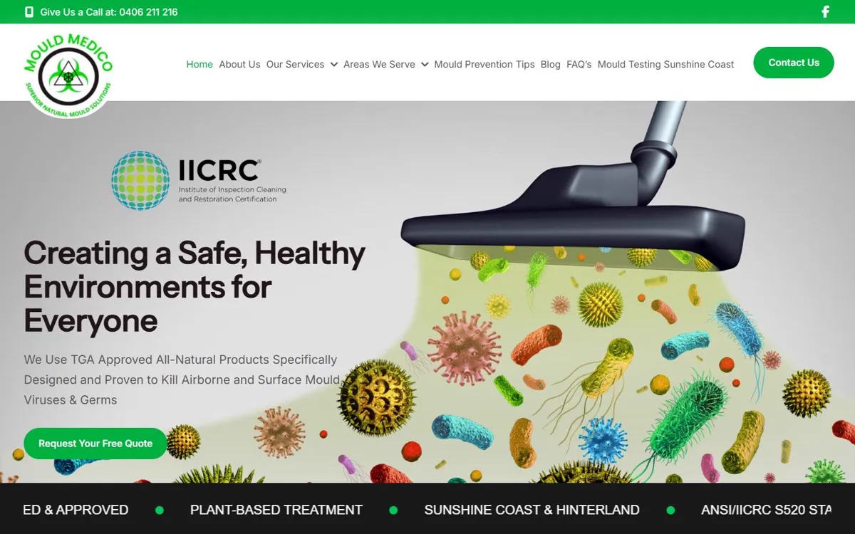 The current mouldmedico.com home page on a laptop